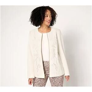 Susan Graver Regular Faux Leather Jacket w/ Laser Detail Cream Petal L A672546